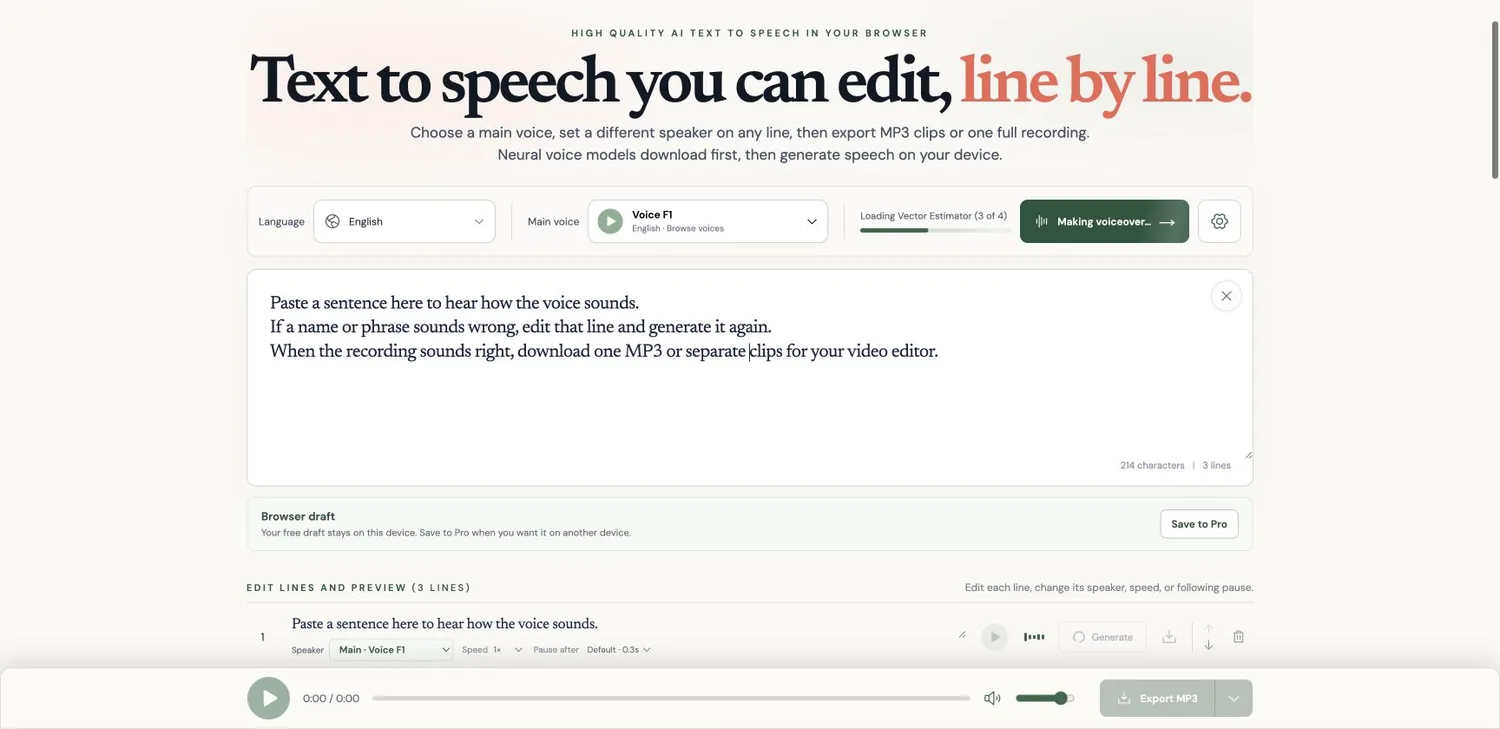 English script and the initial local voice-model loading indicator.