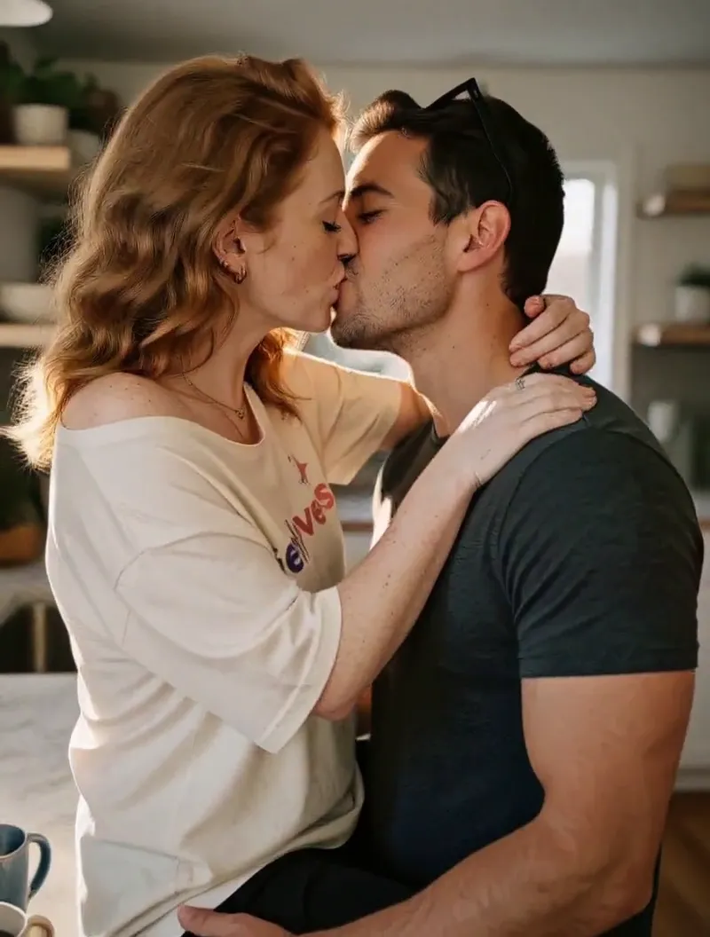 A couple kissing in a bright kitchen, generated by MiniMax H3 Reference-to-Video from two reference images.