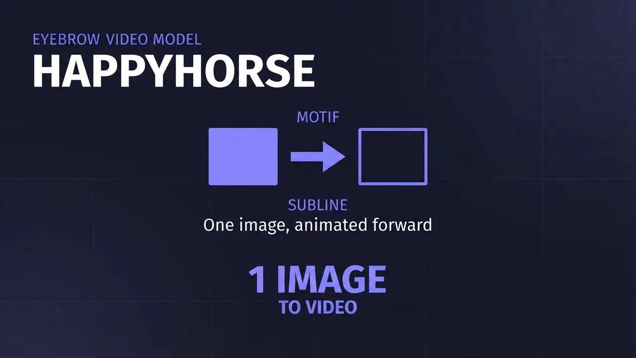 A card for the HappyHorse image-to-video guide, showing one image becoming an output video frame.