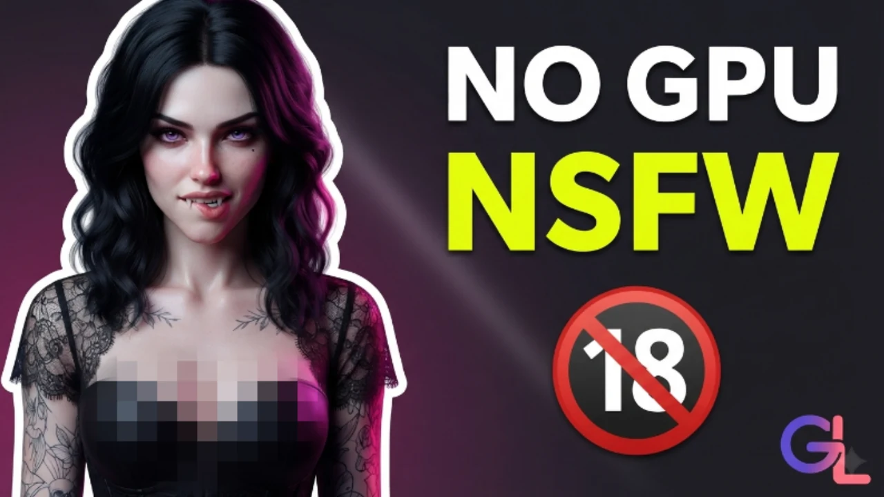 Une image promotionnelle portant le texte NO GPU et NSFW à côté d'un portrait stylisé, pour un guide d'installation d'un compagnon IA local gratuit et sans censure.