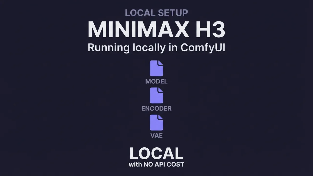 A card for the MiniMax H3 local setup guide, showing three labelled file types: model, encoder and VAE.
