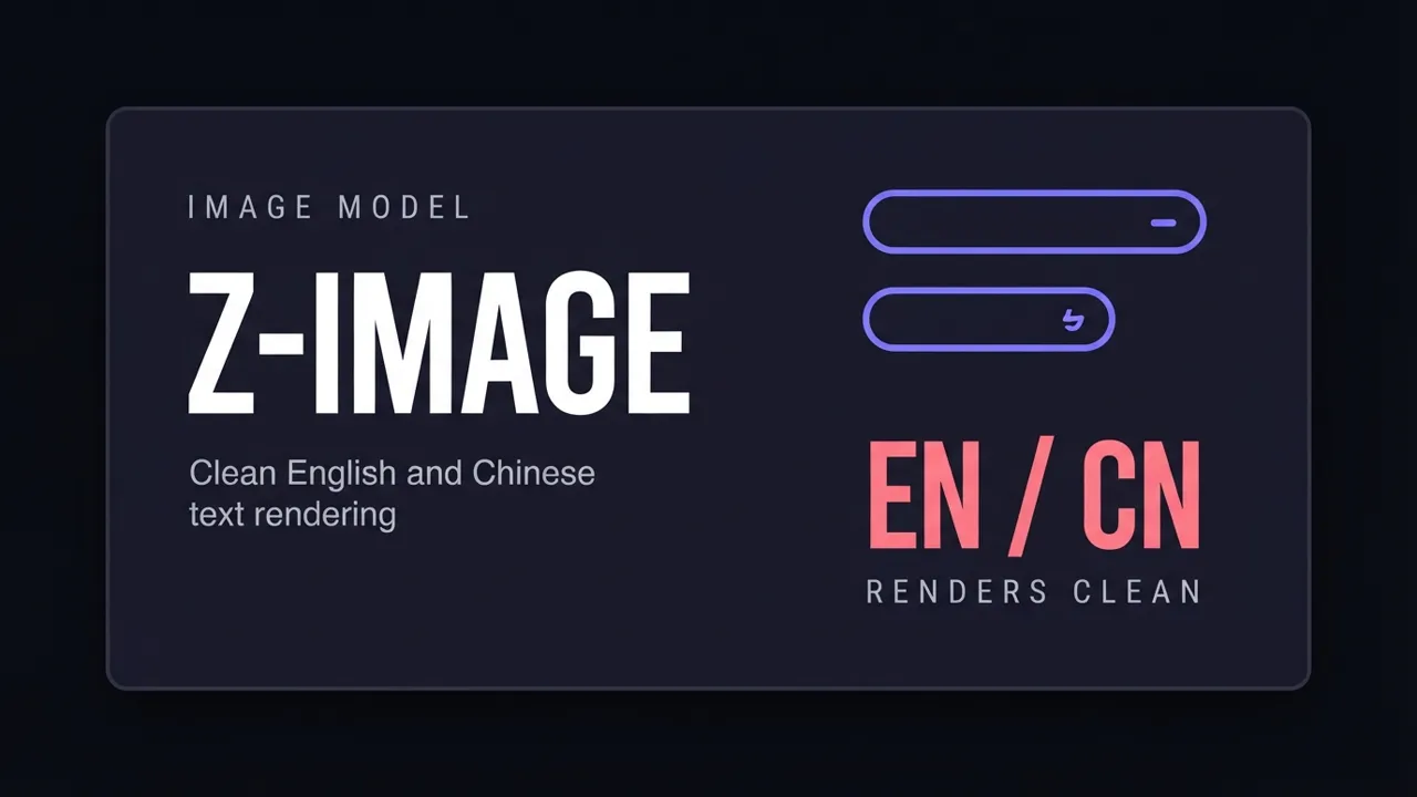 A card for the Z-Image guide, showing two short lines of text representing its clean English and Chinese rendering.