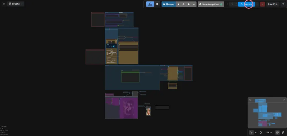 ComfyUI top toolbar with the Execute button circled.