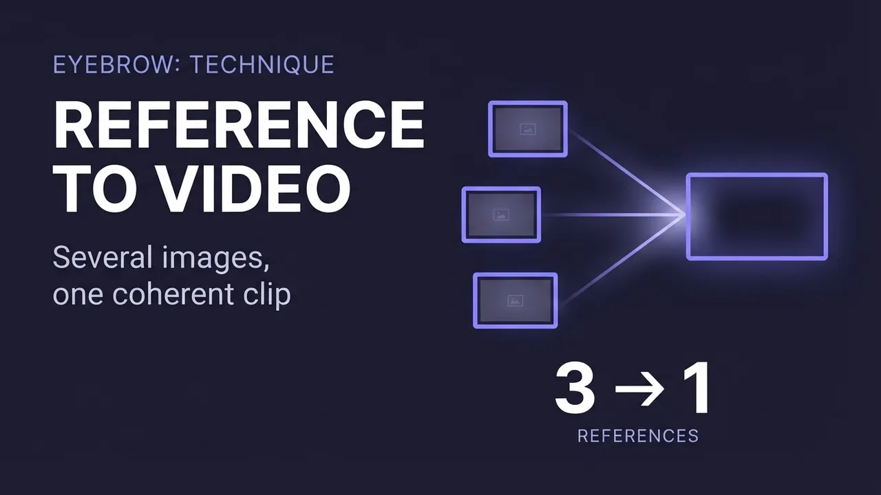 A card for the reference-to-video guide, showing three reference images converging into one output clip.